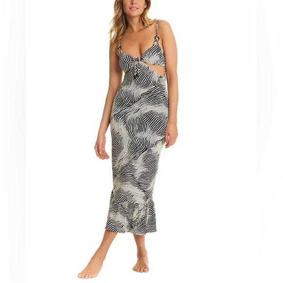 Red Carter Other - Red Carter Women's Cover-Up Dress Size L Tie-Front Side-Cutout Black/White
